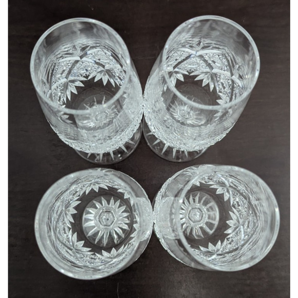 reserve-european-crystal-  Set of 4 Cut Crystal Champagne Flutes Elegant Glasses Hobstar Fans 7\